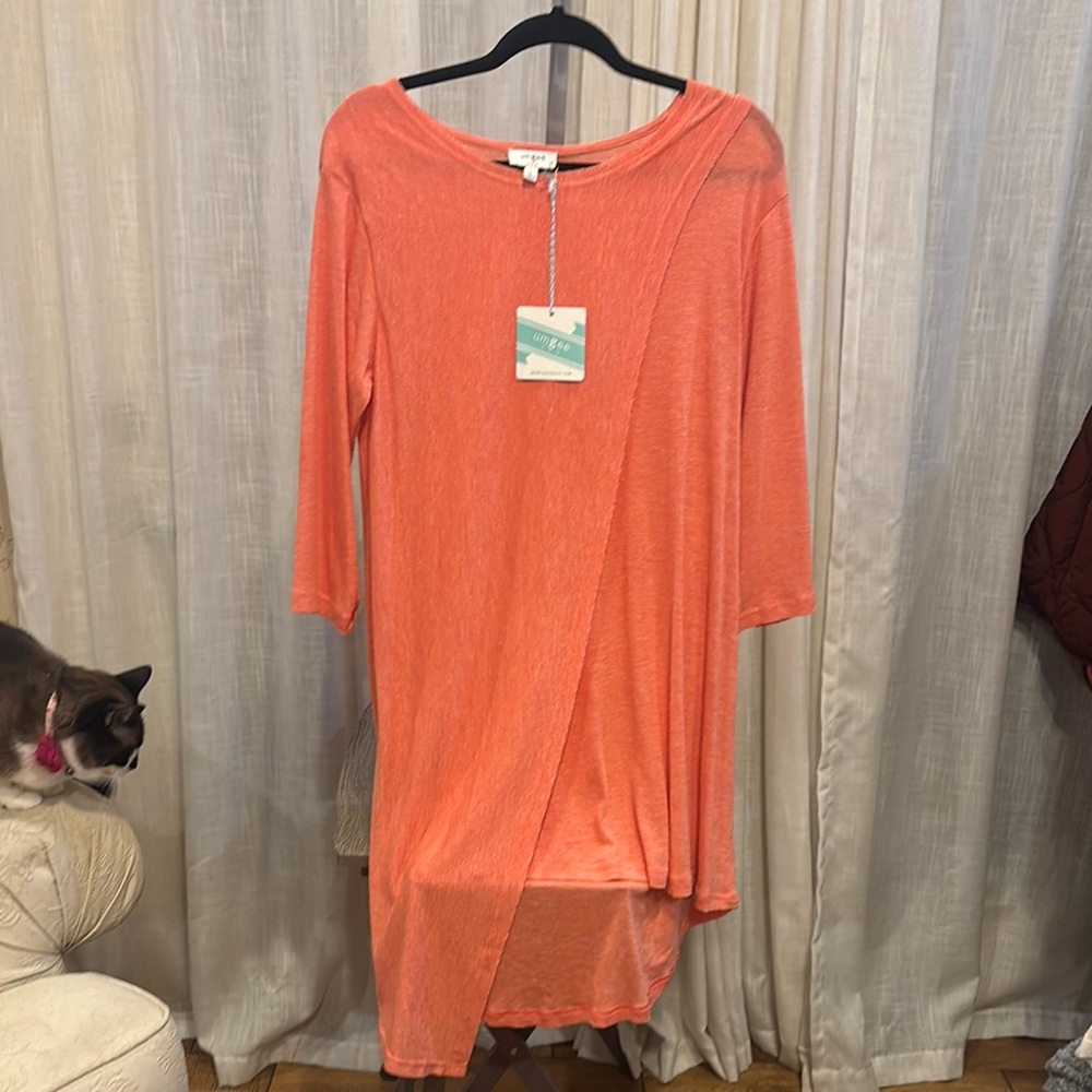 COPY - Umgee Orange Asymmetrical High-Low Dress with Dolman Sleeves